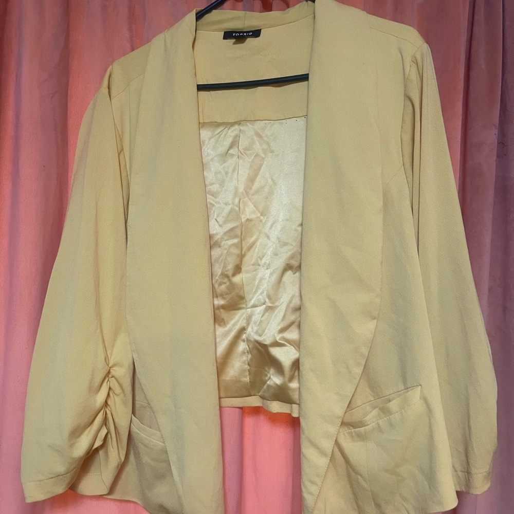 Torrid Cream Blazer with Shawl Collar and Ruched Sleeves